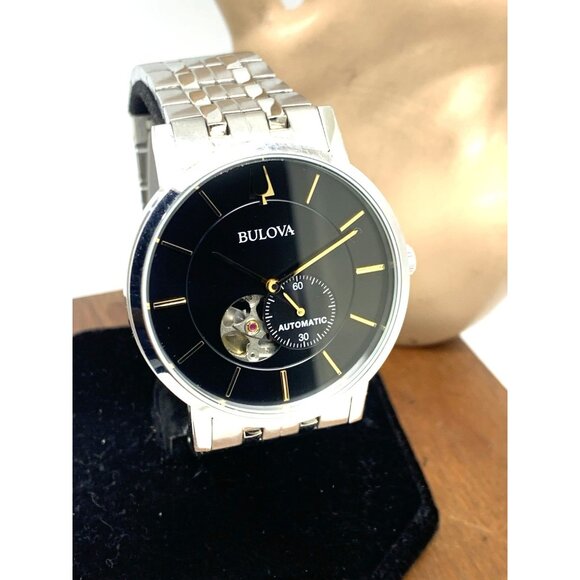 Bulova Men's Watch 96A305 Automatic Black Dial Silver Stainless Steel 42mm - Picture 13 of 14